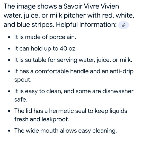 Savoir Vivre Germany Red White Blue Pitcher - Picture 6 of 6